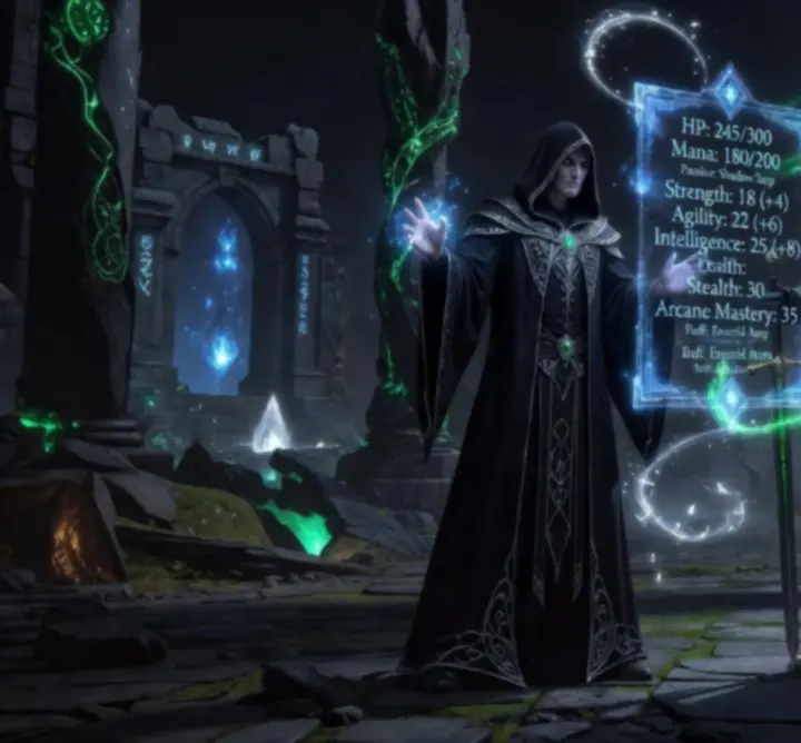 Dark fantasy analytical interface showing character stats, skill trees, and progression panels for Divinity: Original Sin 2 on Stat Sculpt