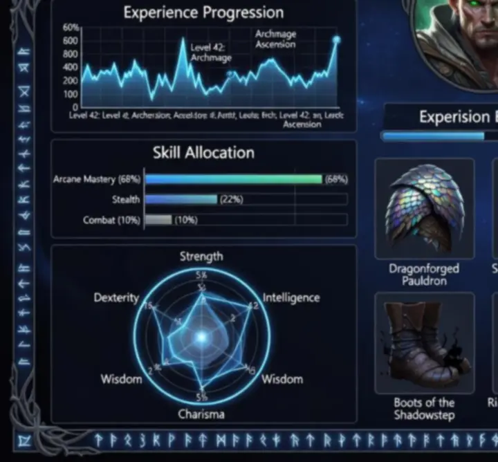 Analytical character stats dashboard inspired by Path of Exile stat optimization